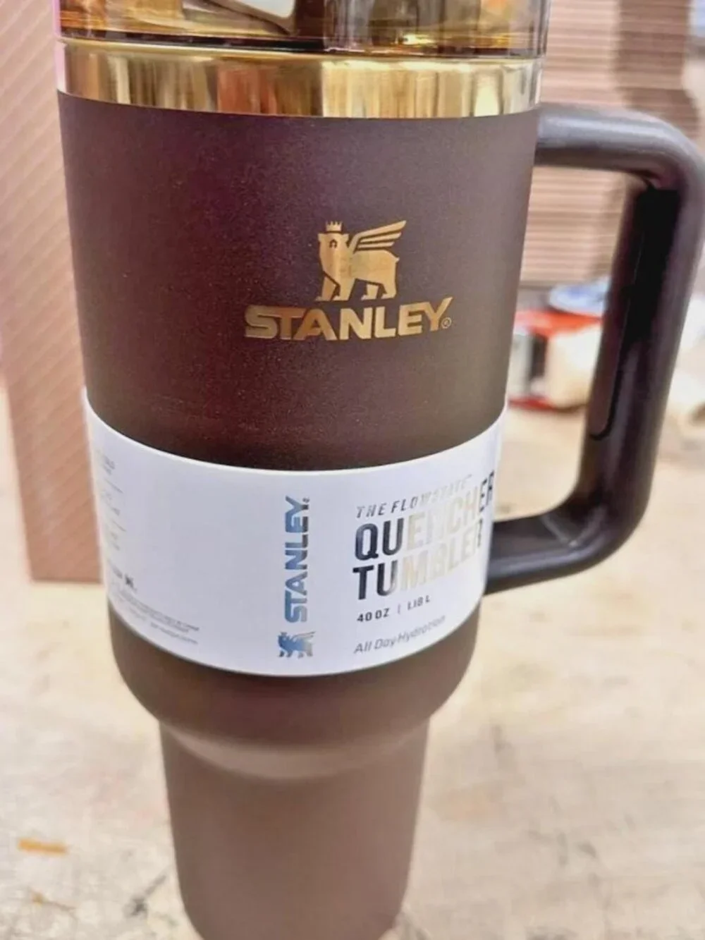 Chocolate Gold 40oz Quencher Style Insulated Tumbler with Handle & Straw